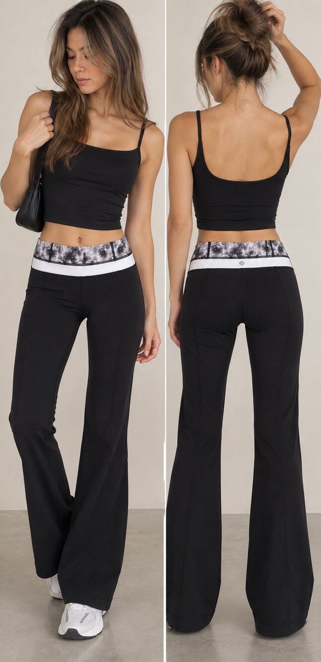 Lululemon Groove Pant Size 4 Black Roses Floral Y2K Flare Yoga Low Rise Luon